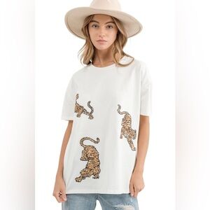 QUEEN OF SPARKLES White Leopard Blouse